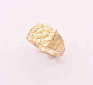 Mens Medium Nugget Square Ring Real Solid 10K Yellow Gold ALL SIZES - Picture 1 of 6