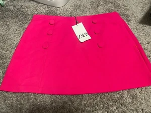 NWT Zara Women’s Hot Pink Miniskirt Buttons Barbie XL - Picture 1 of 6
