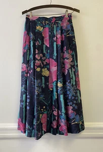 Gonna lunga plissettata donna vintage Geiger colorata rosa teal blu floreale tg 38 - Foto 1 di 7