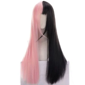 Goth Style Hair Lolita Long Straight Hair Black&pink Wig Double Color Toupee - Picture 1 of 10