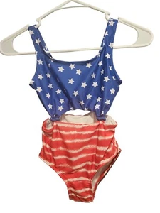 Cat & Jack Girls Blue Red Stars Bikini Tank Swimsuit One Piece Small Patriotic - Picture 1 of 9