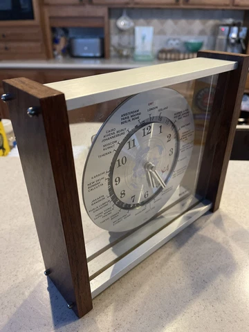 Vintage MCM Verichron Quartz GMT World Mantel Desk Clock Red Airplane Hand MCM Cover