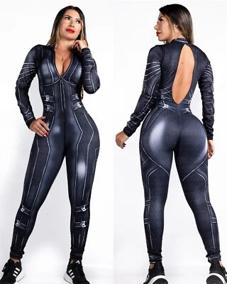 Colombian Brazilian Women’s Jumpsuit Enterizo Microfiber S M L Active Cat Woman - Image 1 of 2