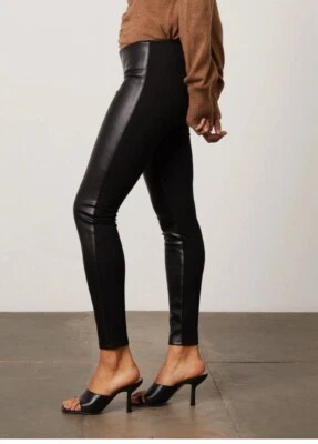 Calça Leggings Bailey 44 Feminina Preta Couro Vegano Falso e Ponte Trançada Acabamento Lateral - Imagem 1 de 4