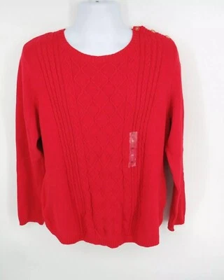 Suéter Charter Club para Mujer Encantador Rojo Tejido con Cable con Botón Dorado Hombro De Foto 1 de 4