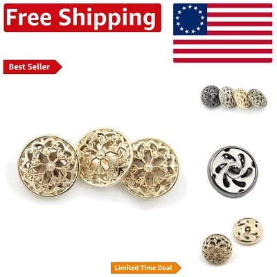 10PCS Exquisite Gold 25mm Flower Shank Buttons - Perfect for Fashion Projects - Image 1 of 4