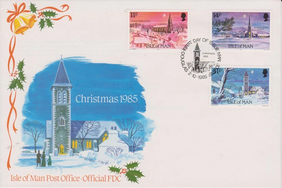 GB ISLE OF MAN 1985 Christmas/Manx Parish Churches SG 303/5 FDC NOEL WEIHNACHTEN - Image 1 of 1