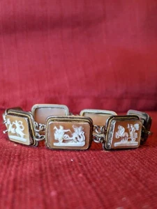 Antique Hand-Carved Shell 800 Sterling Silver Cameo Days Of The Week Bracelet 7" - Picture 1 of 11