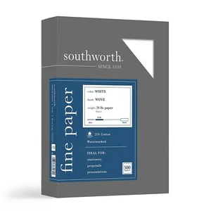 Papier d'affaires Southworth 25 % coton blanc 24 lbs. Tissé 8-1/2 x 11 500/boîte FSC - Photo 1/3