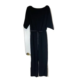 Women’s New Black Jumpsuit Overall Size L Zip Belt Wide Leg Romper - Picture 1 of 8