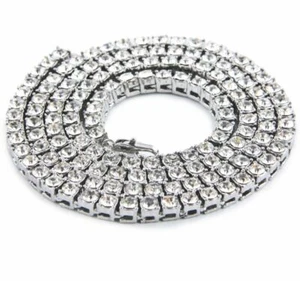 Collar de 5 mm enchapado en oro blanco de 14k circonita cúbica para hombre cadena de tenis moda hip hop - Imagen 1 de 12
