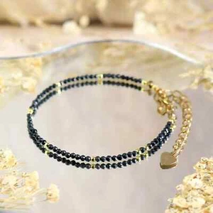 2mm Natural Shungite Dainty Beads Minimalist Healing Crystal Women Bracelet - Picture 1 of 4