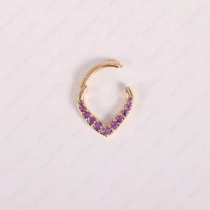 Clicker de tabique en forma de V de amatista natural en oro amarillo de 14 k, hélice, clicker de tragus - Imagen 1 de 17