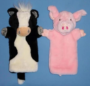 The Puppet Company plush Puppets-Pink Pig-Black/white Cow 14"-tall farm animals - Picture 1 of 13