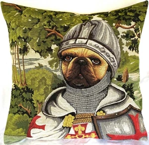 SIR LANCELOT PUG, 18" 46CM BELGIAN TAPESTRY CUSHION COVER WITH ZIP, 03054 - Picture 1 of 7