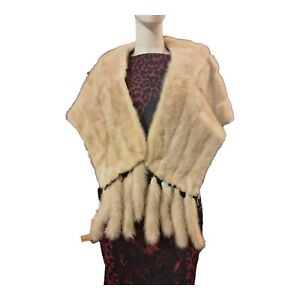 vintage fur stole wrap With Tails. Beige In Colour. Small Hole In Lining Swansea