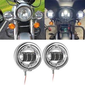 Motorcycle 4.5" Fog LED Passing Lights Chrome For Yamaha V Star 650 Classic - Picture 1 of 12