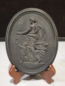 Wedgwood ROMAN WOMAN AND CHERUB Black Basalt Portrait Medallion Plaque - Picture 1 of 4
