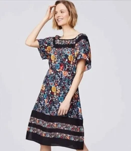 Ann Taylor Loft Black Floral Off Shoulder Dress Women's Sz Small Petite Boho - Picture 1 of 12