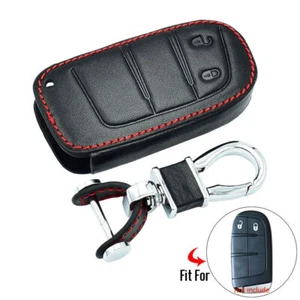 Funda de cuero PU 2 botones control remoto sin llave negra llavero para Dodge Challenger - Imagen 1 de 7