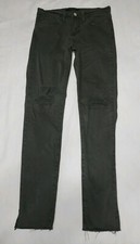 Flying Monkey Ankle Skinny Stretch Raw Hem Jeans Holes Green Womens Size 25