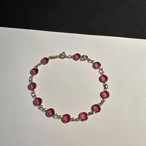 Women’s Swarovski Crystal Gold Tone Pink Tennis Bracelet With Extension - Picture 1 of 10