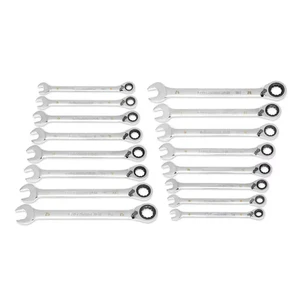 Metric 12-Point 90-Tooth Reversible Ratcheting Wrench Set with Rack (16-Piece) - Picture 1 of 12