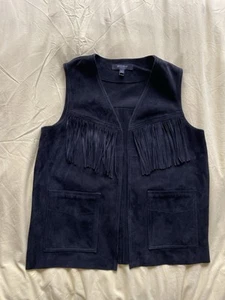 Muubaa Black Suede Goat Skin Fringe Waistcoat Vest Native American Cowgirl 12 M - Picture 1 of 17