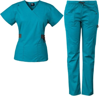 Conjunto de esfoliantes Medgear Scrubs L masculino feminino uniforme médico esfoliante calça top turquesa - Imagem 1 de 3