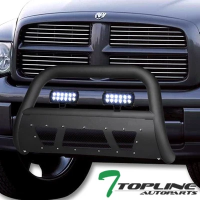 Topline For 02-09 Dodge Ram Matte Blk Studded Mesh Bull Guard+36W CREE LED Bars Foto 1 de 4