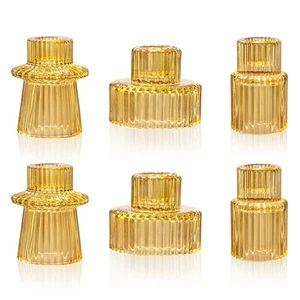 6 Pezzi Portacandele in Vetro Ambrato, Portacandele conico, Candelabro in Vetro Ambrato... - Foto 1 di 7