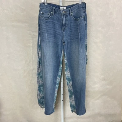 Pantalones de mezclilla Lucky Brand Laura Ashley Palazzo pierna ancha rosa azul cachemira inserción 6/28 Foto 1 de 4