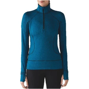 Lululemon Rush Hour 1/2 Zip Running Luon Spray Jacquard Shocking Blue Rulu Sz 4 - Picture 1 of 13