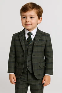 Kinder Englisch Anthrazit Grau Wolloptik Karo Anzüge Page Boys Hochzeit Kommunion - Bild 1 von 9