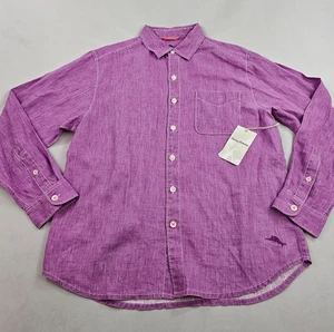 Camicia Tommy Bahama M Medium bottoni lino magenta viola tasca uomo - Foto 1 di 10