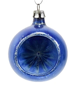 Vintage Poland Blue Mica Indent Reflector Glass Christmas Ornament - Picture 1 of 5