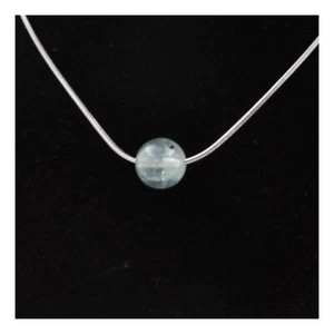 stones And Minerals. Necklace 1 Prehnite Pearl From Africa 8 Mm Steel Chain - Picture 1 of 2