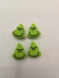Lotto di 4 perline focali in silicone verde cartone animato Grinch artigianali - Foto 1 di 2