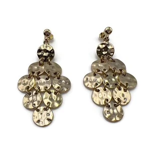 Gold Tone Hammered Articulated Disc Rhinestone Accent Drop Dangle Post Earrings - Picture 1 of 12