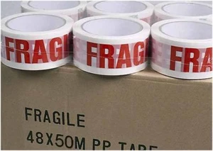6 Rolls Printed Red Fragile Strong Adhesive Tape Packing Parcel White 48mm - Picture 1 of 1