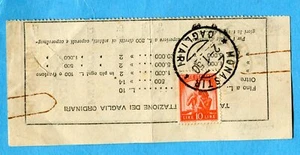 1950 DEMOCRATICA £.10 ARANCIO ISOLATO su RICEVUTA VAGLIA (275537) - Imagen 1 de 2