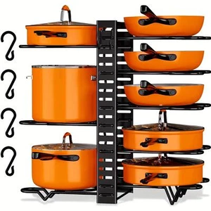 8-Tier Pot &Pan Organizer Rack Heavy-Duty Metal Space-Saver Kitchen Holder Decor - Picture 1 of 26