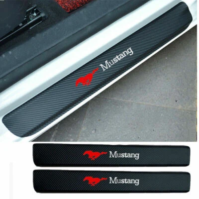 2 Pcs For Ford Mustang Carbon Fiber Leather Car Door Sill Protector Scuff Cover - Изображение 1 из 4