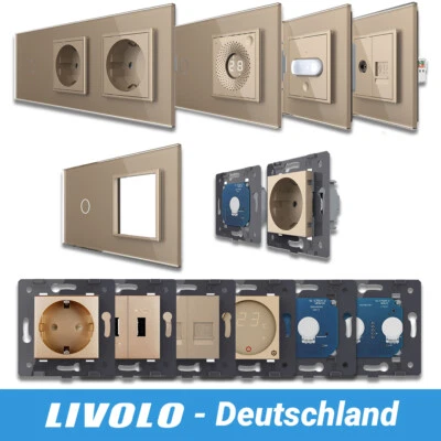 LIVOLO FUNK LICHTSCHALTER SCHALTER STECKDOSEN DIMMER WECHSELSCHALTER TV GOLD - Bild 1 von 4