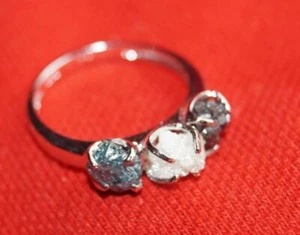 1.21 ct natural White/Black/Blue raw diamond Ring, Rough diamond 925 silver ring - Picture 1 of 2