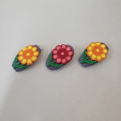 Милый джинсовой ткани на искусственной кожи вышитый цветок заколки цветной лот из 3 - Изображение 1 из 4