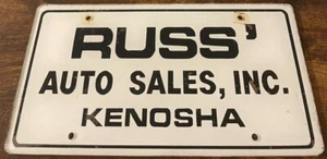 Russ' Auto Sales Dealership Booster License Plate Kenosha Wisconsin PLEXIGLASS - Picture 1 of 1