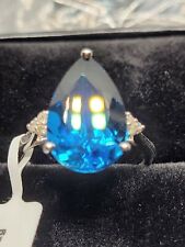 Ring London Blue Topaz AAA 7.03ct .12 of genuine Diamonds Solid 10k White Gold 