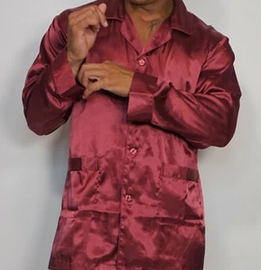 NEW MEN'S LONG SLEEVE PAJAMA SATIN SLEEP TOP SIZE LARGE $98.00 - Picture 1 of 8
