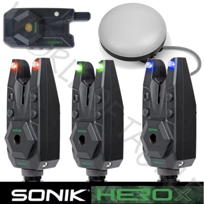 Juego de alarma de mordida Sonik Hero X 2+1 o 3+1 con receptor + luz carpa pesca gruesa Foto 1 de 4